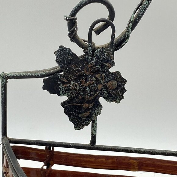 Wall Pocket Basket Semicircle Wood‎ Metal Grape Leaf Scroll Stick Slats Wine - Picture 5 of 15